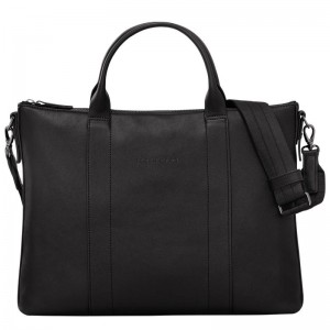 Longchamp 3D Erkek Evrak Çantası Siyah | 64290-RQEM