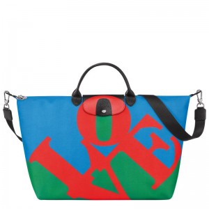 Longchamp x Robert Indiana Kadın Seyahat Çantası Red/Navy | 54012-IQJG